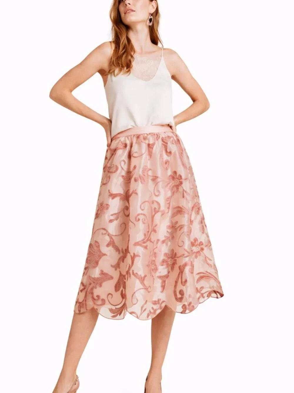Anthro Maeve Shannon‎ Embroidered Midi Skirt M Pink A-Line Floral NWOT - Picture 2 of 13